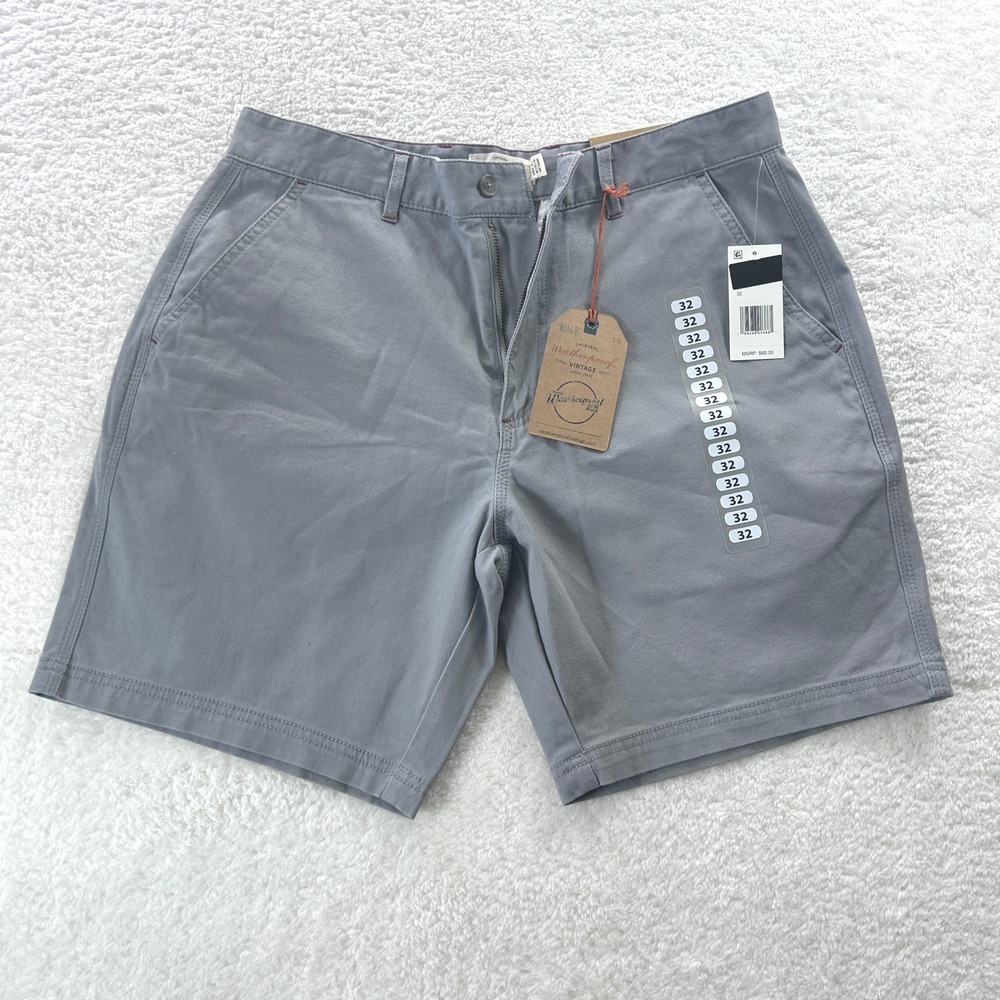 Weatherproof‎ Vintage Mens Grey Flat Front Chino Shorts Size 32 NWT